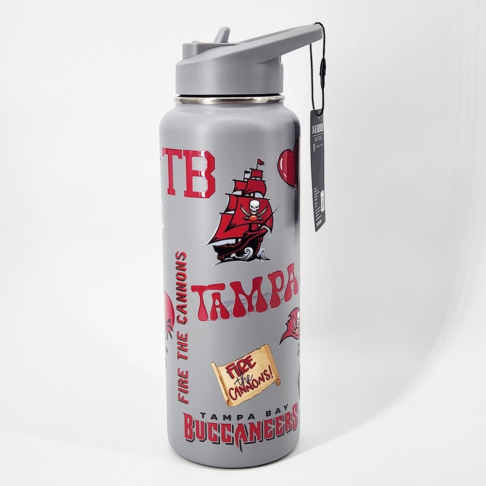 Tampa Bay Buccaneers 34oz Quencher Water Bottle NFL‎ Loco Design Grey Stainless